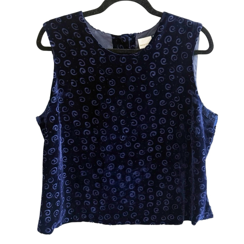 Y2K Blue Velvet Swirl Button Back Sleeveless Tank Top Large Whimsigoth Grunge